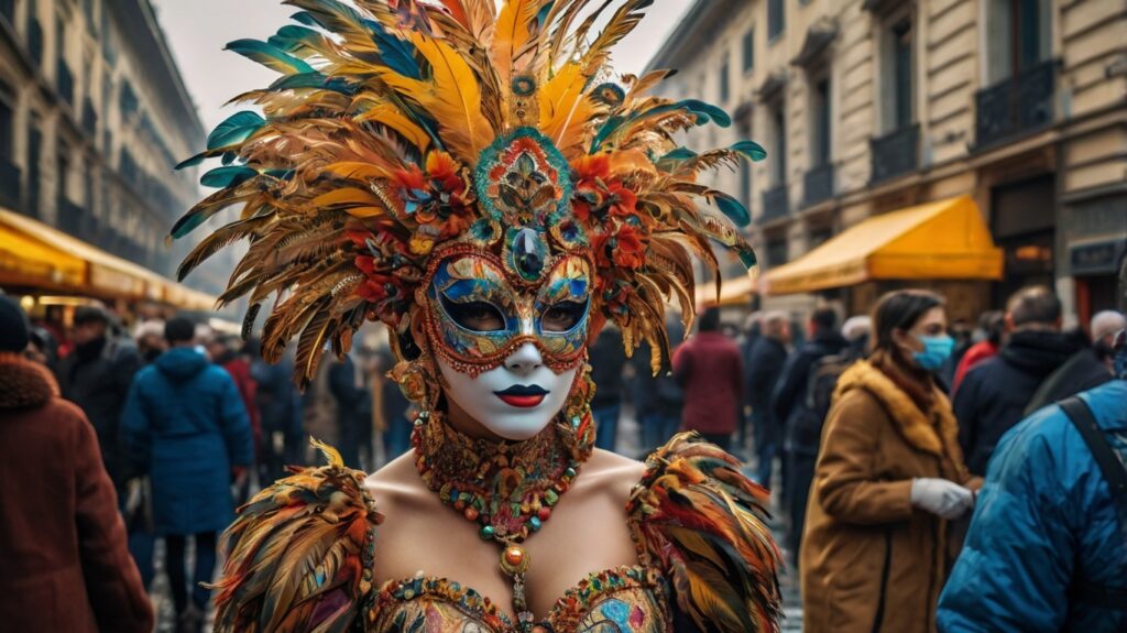 The bustling streets of Milan during Carnival